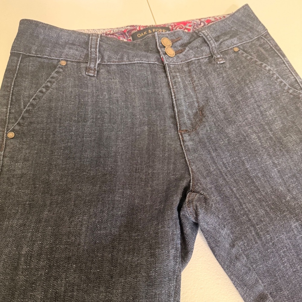 Oak & Poppy Women Dark Wash Slim Straight Leg Jeans Paisley Waist Size 8